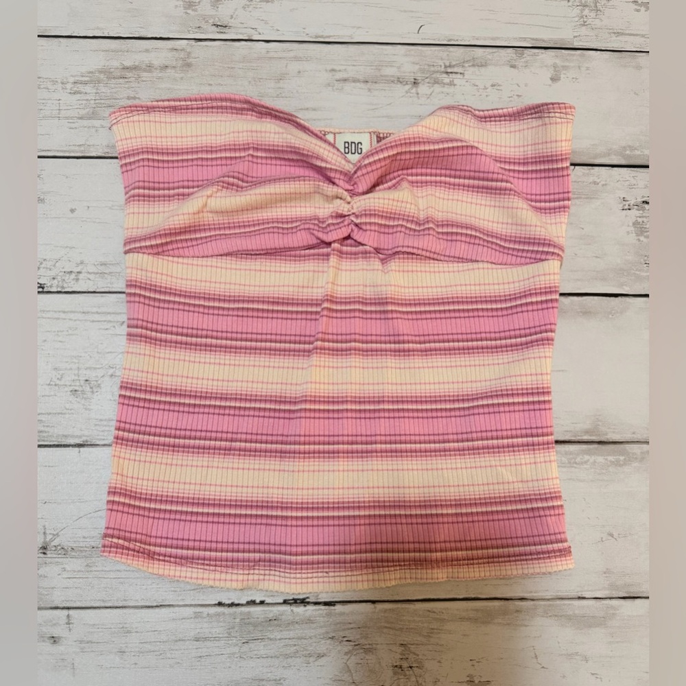 BDG Urban Outfitters Ribbed Striped Strapless Tube Top with Cinch Front Detail M